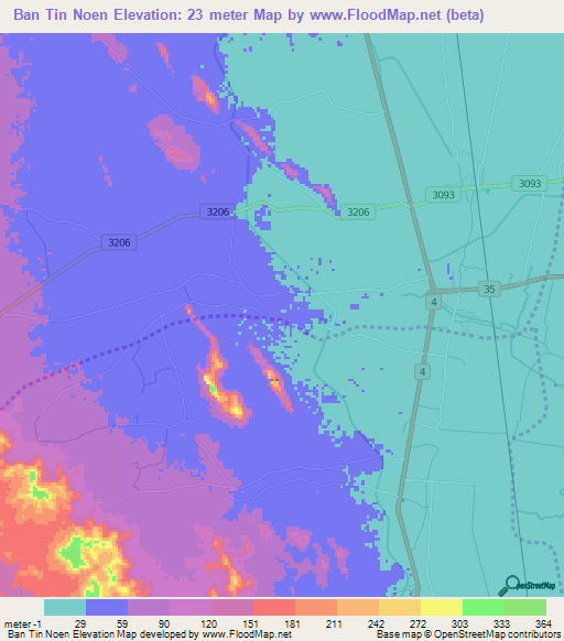 Ban Tin Noen,Thailand Elevation Map