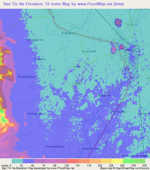 Ban Tin Na,Thailand Elevation Map