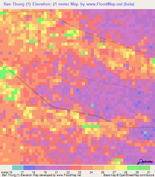 Ban Thung (1),Thailand Elevation Map