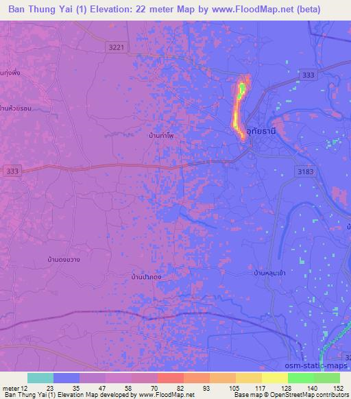 Ban Thung Yai (1),Thailand Elevation Map