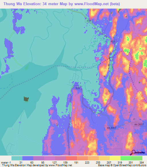 Thung Wa,Thailand Elevation Map
