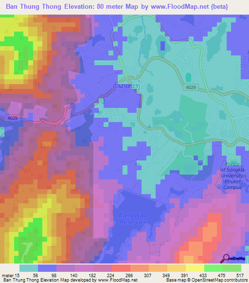 Ban Thung Thong,Thailand Elevation Map