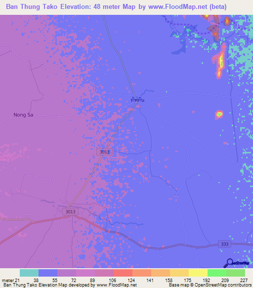 Ban Thung Tako,Thailand Elevation Map