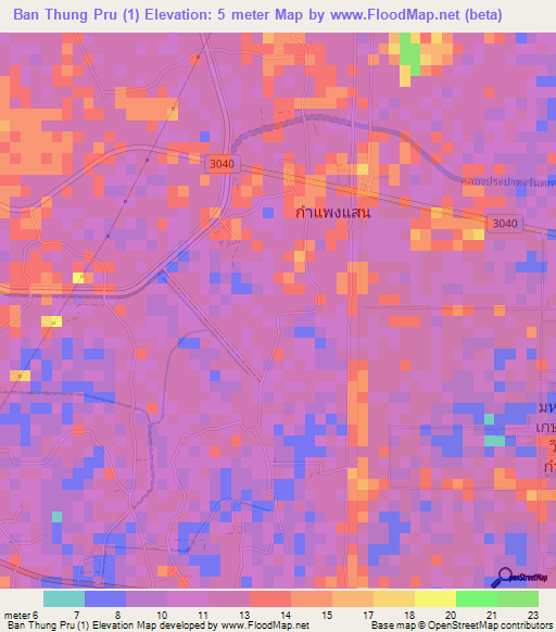Ban Thung Pru (1),Thailand Elevation Map