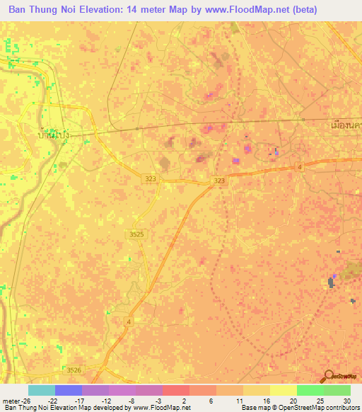 Ban Thung Noi,Thailand Elevation Map