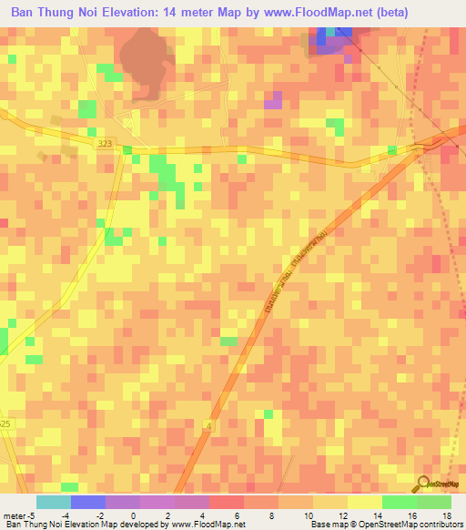Ban Thung Noi,Thailand Elevation Map