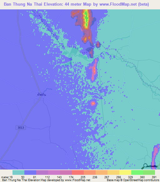 Ban Thung Na Thai,Thailand Elevation Map