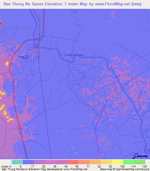 Ban Thung Na Sanun,Thailand Elevation Map