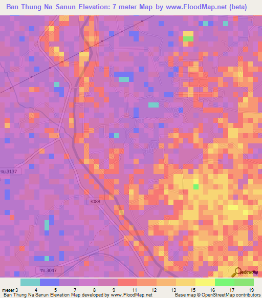 Ban Thung Na Sanun,Thailand Elevation Map