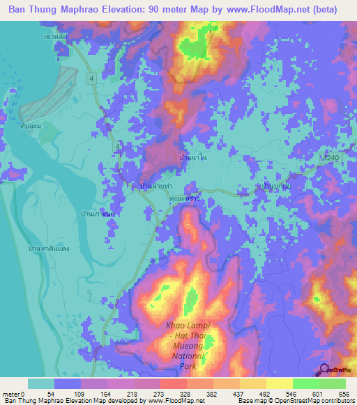 Ban Thung Maphrao,Thailand Elevation Map