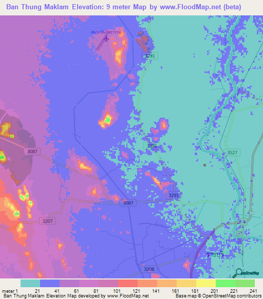 Ban Thung Maklam,Thailand Elevation Map