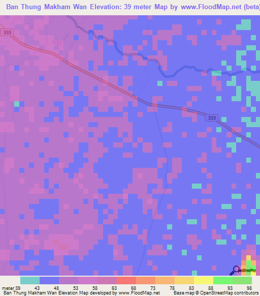 Ban Thung Makham Wan,Thailand Elevation Map