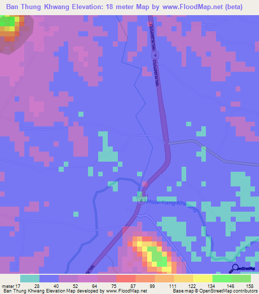 Ban Thung Khwang,Thailand Elevation Map