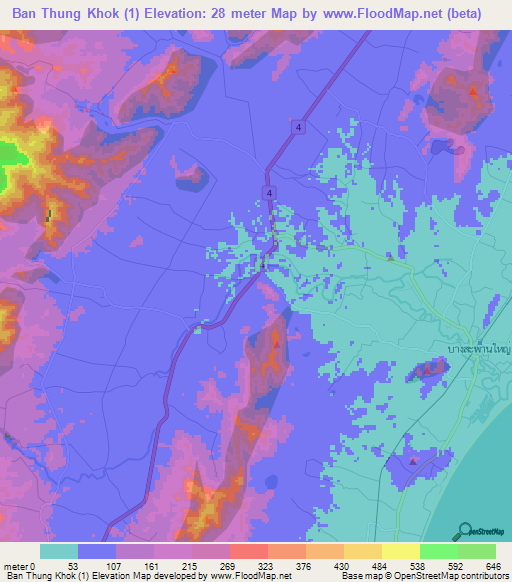 Ban Thung Khok (1),Thailand Elevation Map