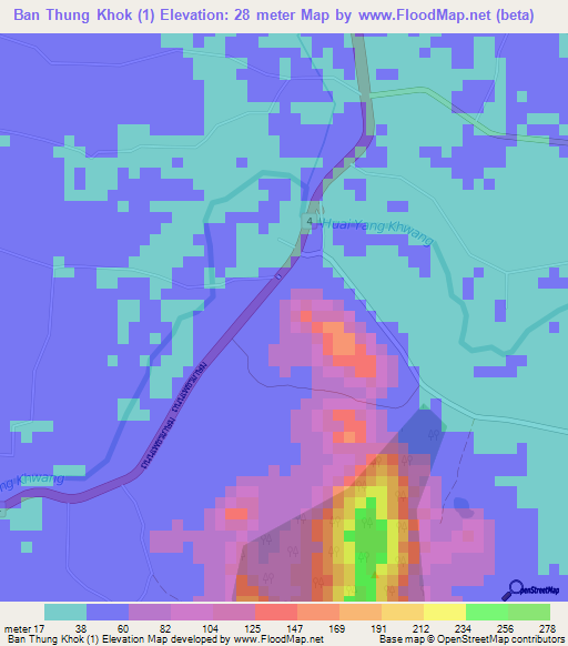Ban Thung Khok (1),Thailand Elevation Map