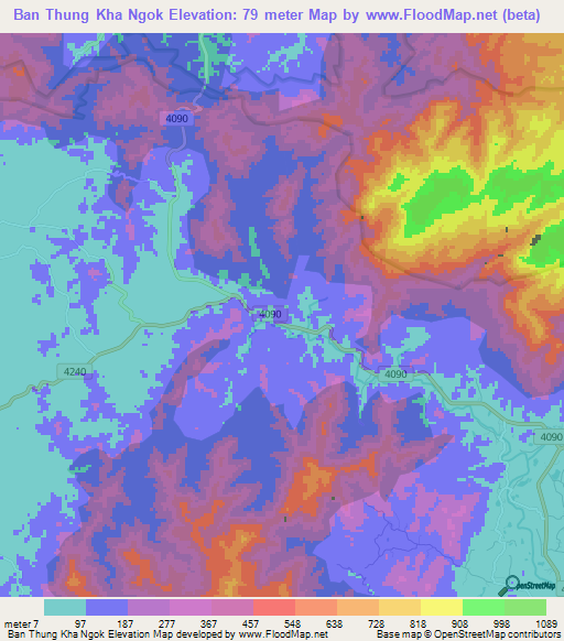 Ban Thung Kha Ngok,Thailand Elevation Map