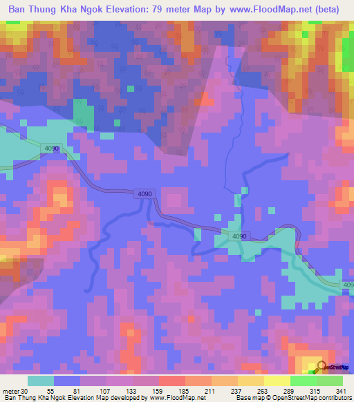 Ban Thung Kha Ngok,Thailand Elevation Map