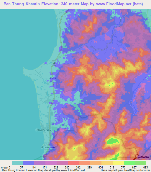 Ban Thung Khamin,Thailand Elevation Map