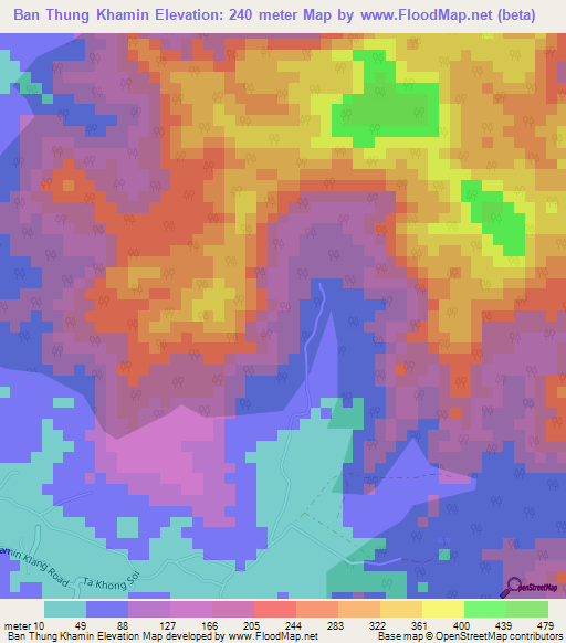 Ban Thung Khamin,Thailand Elevation Map
