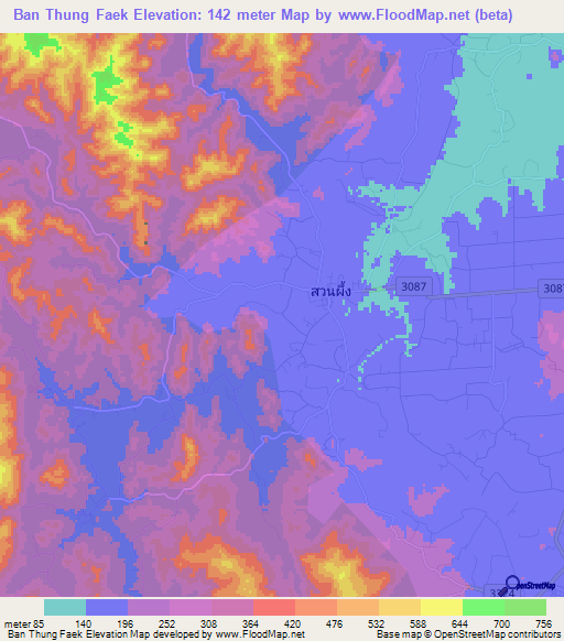 Ban Thung Faek,Thailand Elevation Map