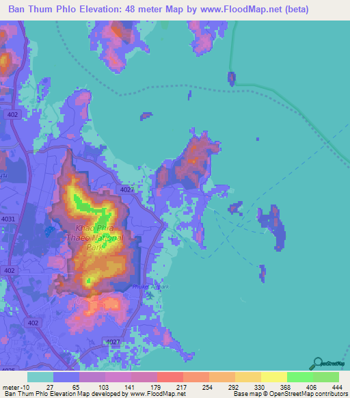 Ban Thum Phlo,Thailand Elevation Map