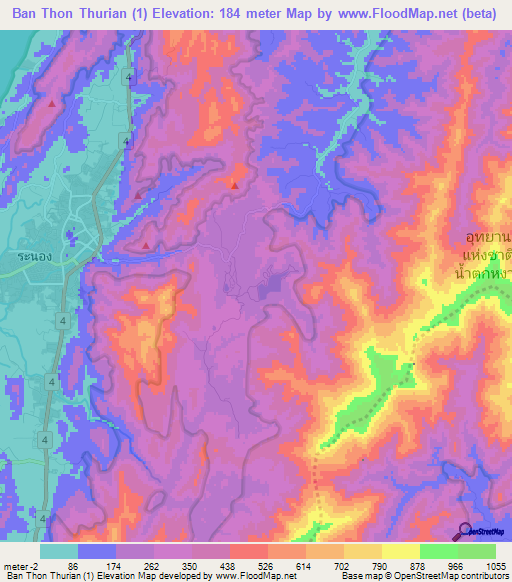 Ban Thon Thurian (1),Thailand Elevation Map