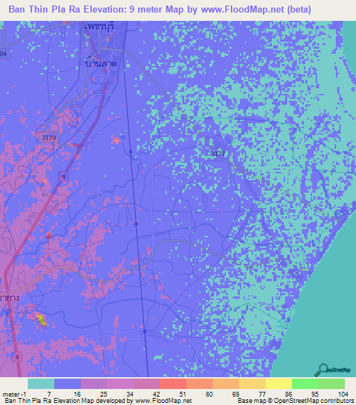 Ban Thin Pla Ra,Thailand Elevation Map