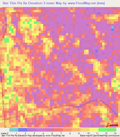 Ban Thin Pla Ra,Thailand Elevation Map