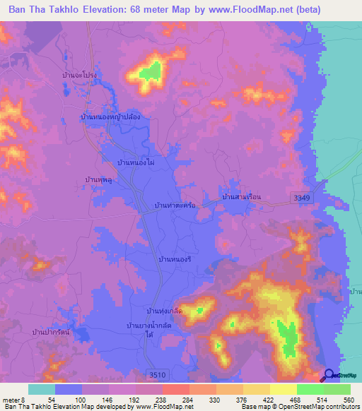 Ban Tha Takhlo,Thailand Elevation Map