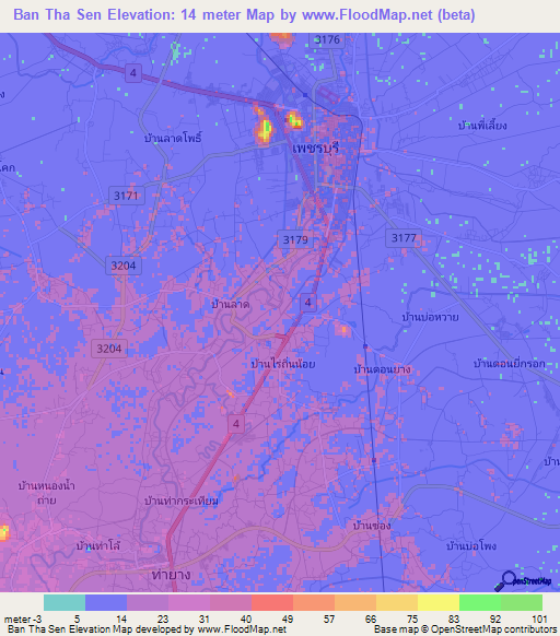 Ban Tha Sen,Thailand Elevation Map
