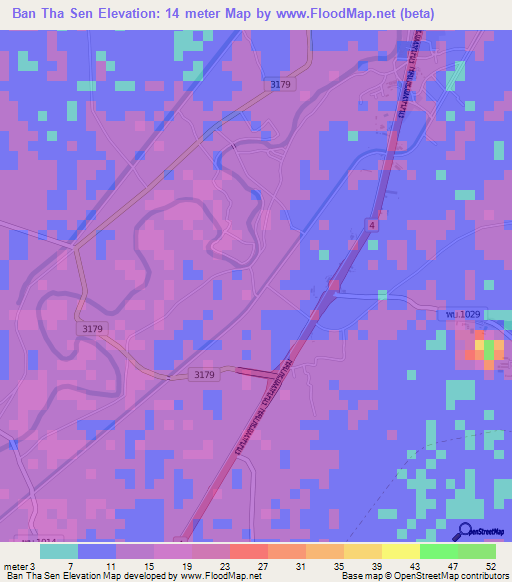 Ban Tha Sen,Thailand Elevation Map