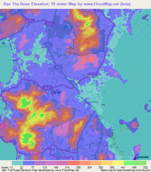 Ban Tha Ruea,Thailand Elevation Map