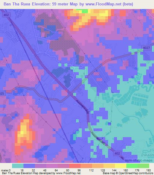 Ban Tha Ruea,Thailand Elevation Map
