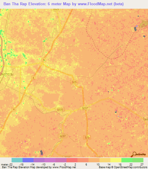 Ban Tha Rap,Thailand Elevation Map