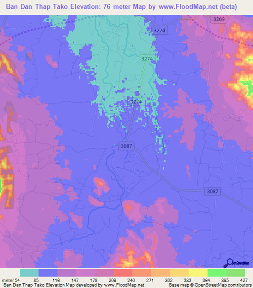 Ban Dan Thap Tako,Thailand Elevation Map