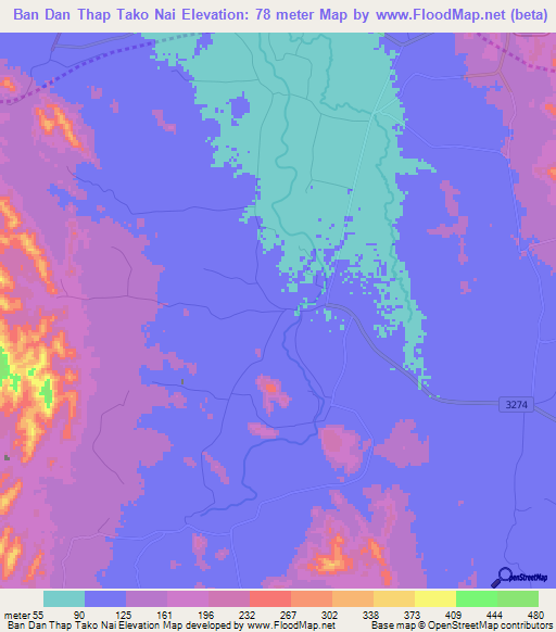 Ban Dan Thap Tako Nai,Thailand Elevation Map