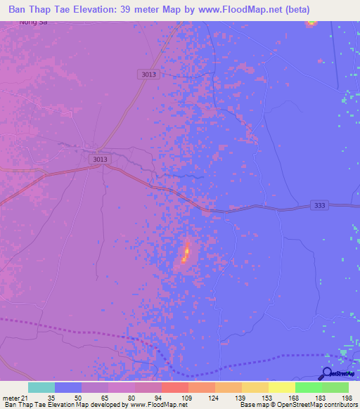 Ban Thap Tae,Thailand Elevation Map