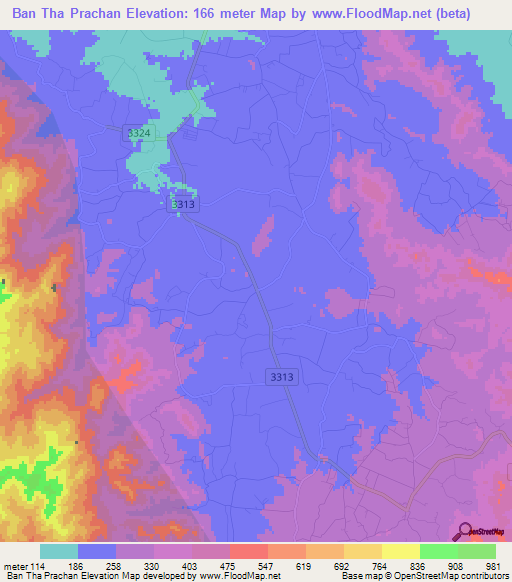 Ban Tha Prachan,Thailand Elevation Map