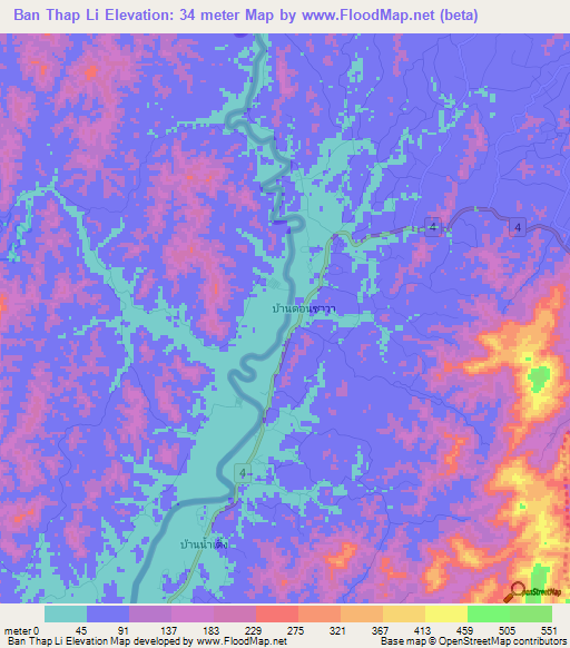 Ban Thap Li,Thailand Elevation Map