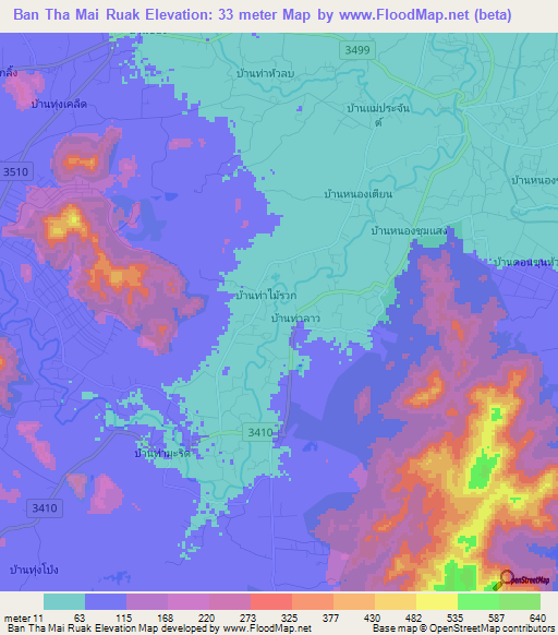 Ban Tha Mai Ruak,Thailand Elevation Map