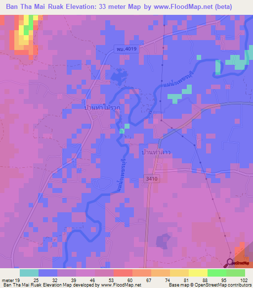 Ban Tha Mai Ruak,Thailand Elevation Map