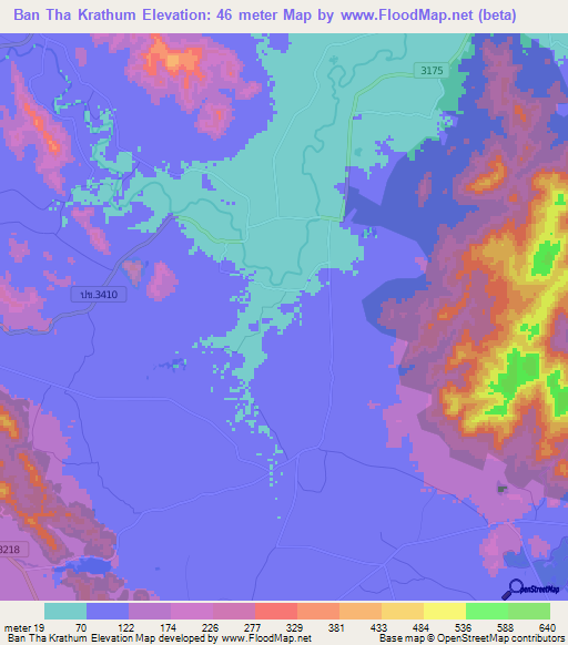 Ban Tha Krathum,Thailand Elevation Map
