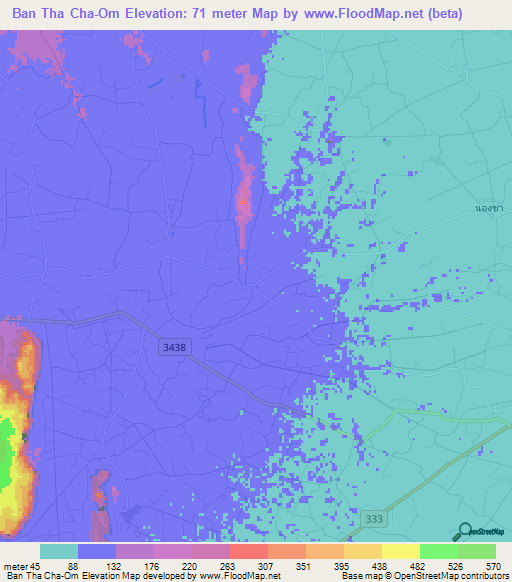 Ban Tha Cha-Om,Thailand Elevation Map