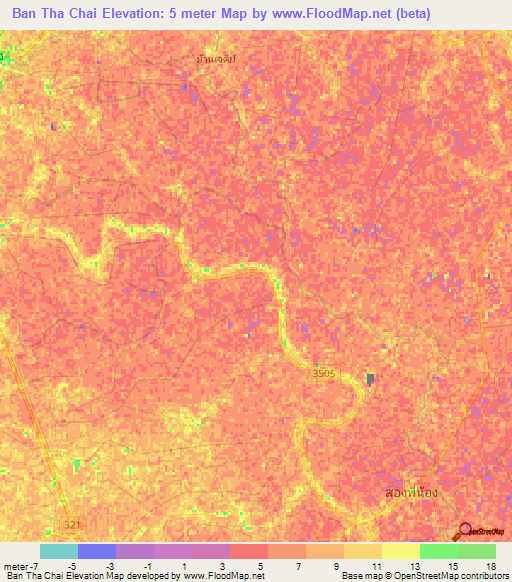 Ban Tha Chai,Thailand Elevation Map