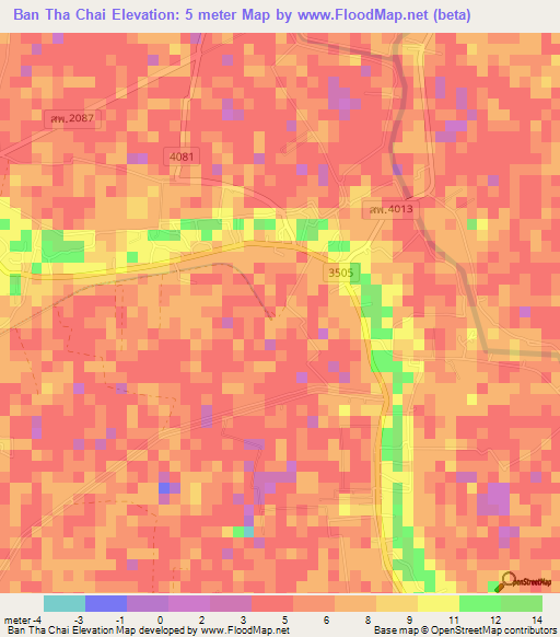 Ban Tha Chai,Thailand Elevation Map
