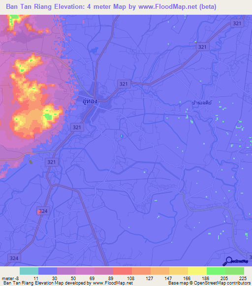 Ban Tan Riang,Thailand Elevation Map