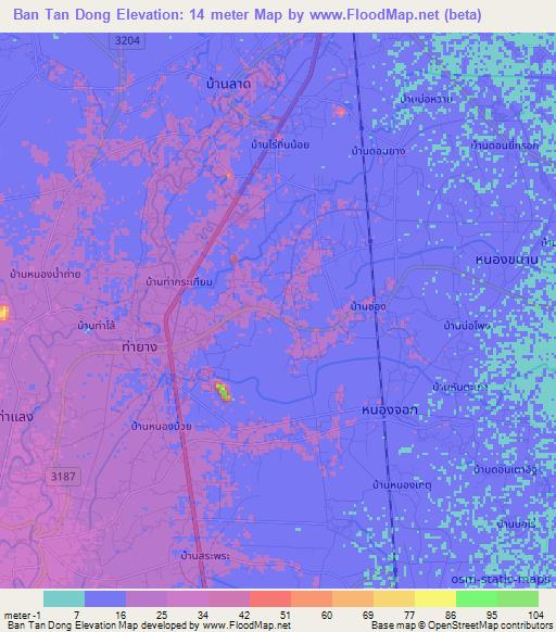 Ban Tan Dong,Thailand Elevation Map