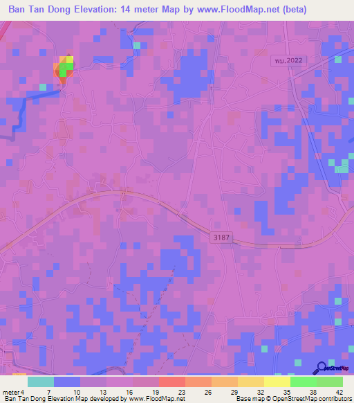 Ban Tan Dong,Thailand Elevation Map