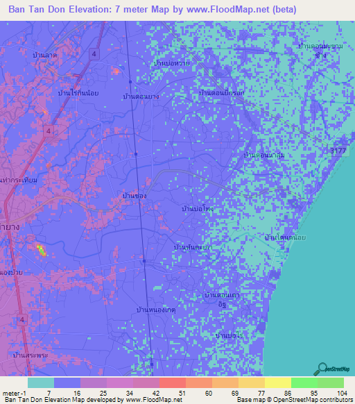 Ban Tan Don,Thailand Elevation Map