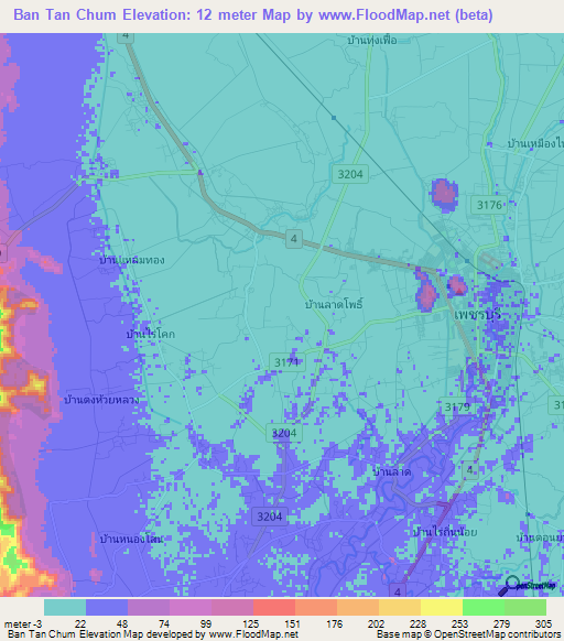 Ban Tan Chum,Thailand Elevation Map